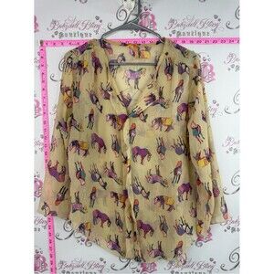Poema shirt animal print Beige Sheer Blouse with Multicolor Zebra Print